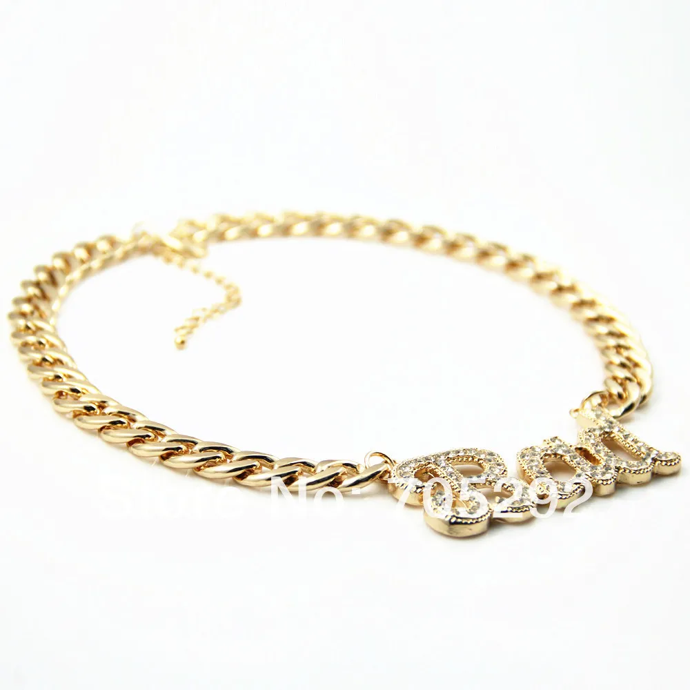 Новинка Лидер продаж винтажное золотое ожерелье с кристаллами и надписью модное