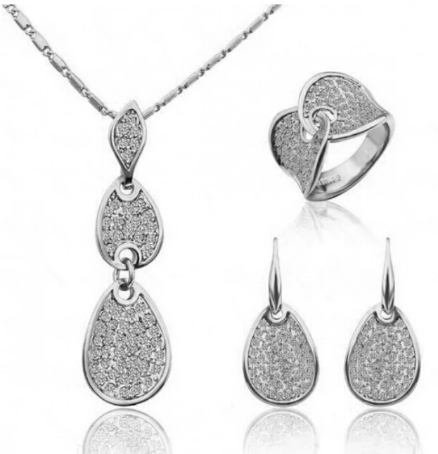 OMH оптовая продажа модное ожерелье + серьги кольцо с золотыми розовыми каплями