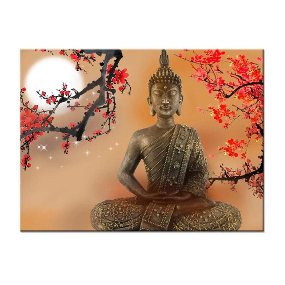 

Home Decor Paintings Living Room Wall Art Canvas Framework 1 Piece Flowers And Buddha Zen Pictures HD Prints Buddhism Poster
