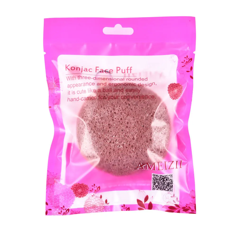 red with package AMEIZII, 1 шт., круглая губка коньяк, косметическая губка для чистки лица, натуральный спонж Конняку, средство для очищения лица, смывание - Цвет: red with package