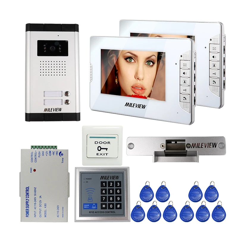 Проводной домофон 2 экрана 7 &quotцветной видеодомофон для семьи + RFID Контроль