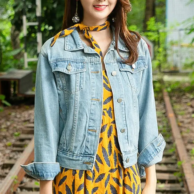 

Autumn Women Denim Jackets Female Crane Embroidery Jackets Coats Casual coat