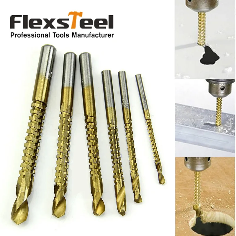 Набор корончатых сверел из быстрорежущей стали с титановым покрытием 6 шт./компл.