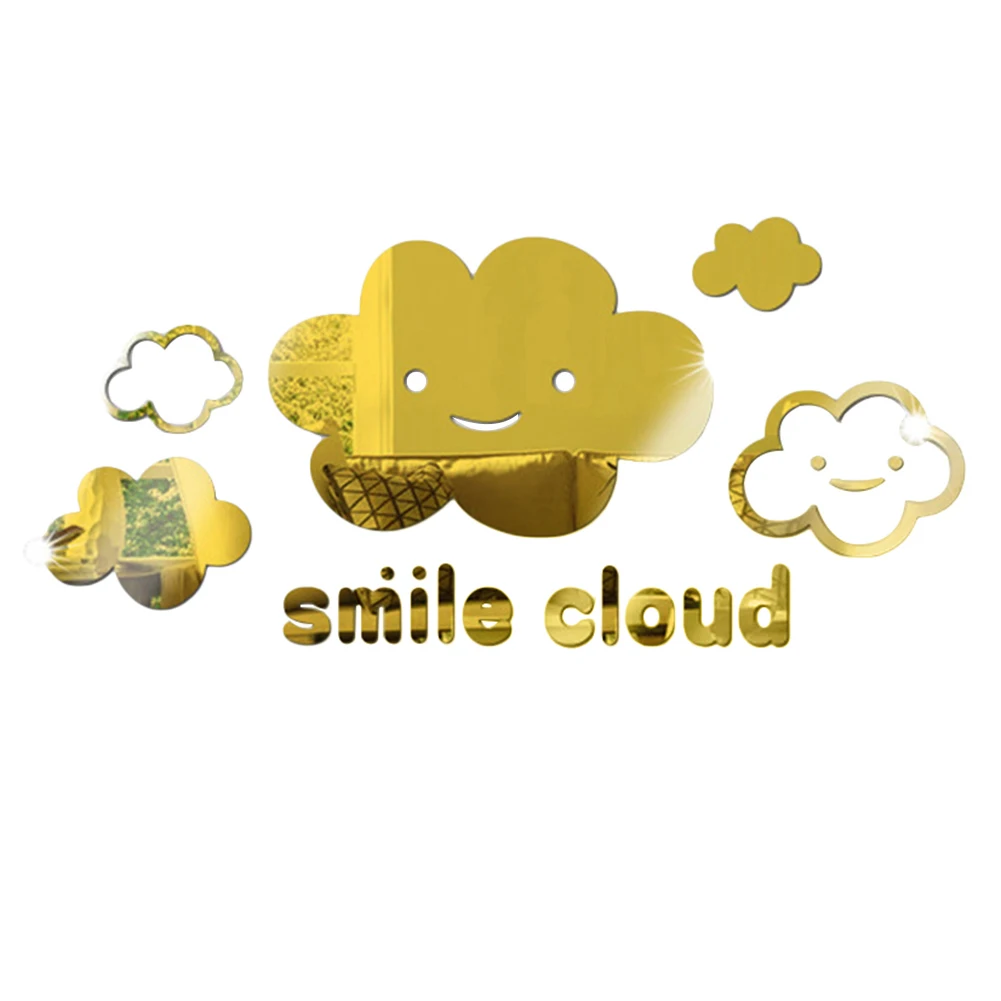 3D Улыбающееся облако зеркало наклейка на стену самоклеящаяся Съемная домашний