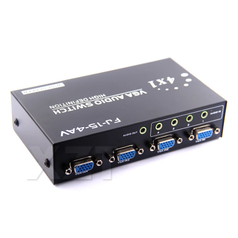 Высококачественный 4 портовый аудио + VGA коммутатор с общим доступом