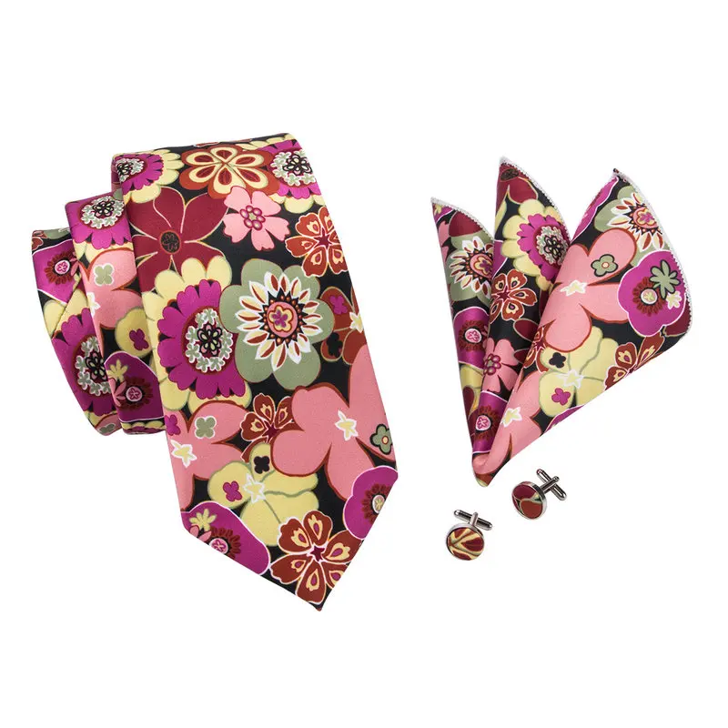 Мужской комплект из галстука и запонок с цветочным принтом|tie wholesaler|tie toyties uk |