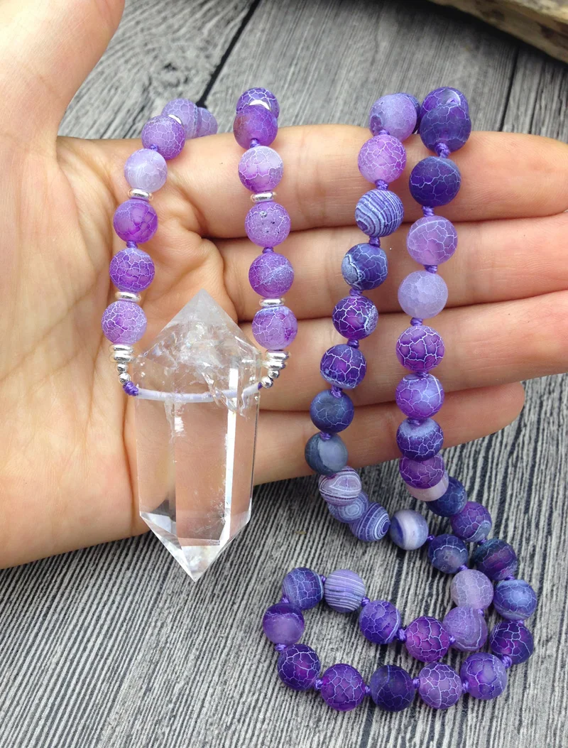 YA2617 Натуральный прозрачный кварцевый двухточечный кулон фиолетовый дракон