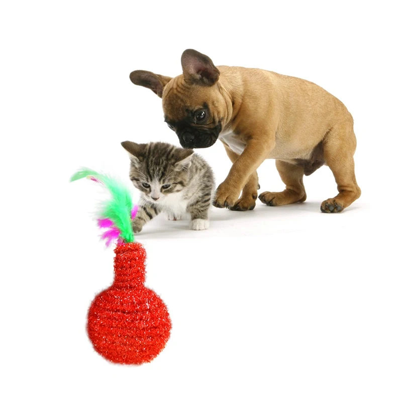 1 шт./лот котенок цветная игрушка с пером изготовленная из эластичной веревки
