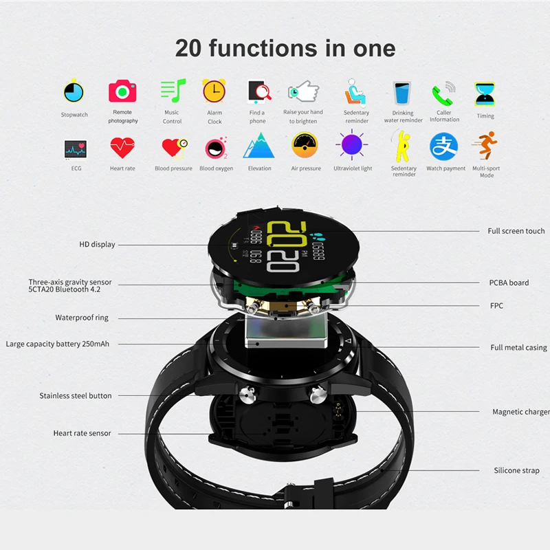 Для мужчин Smart Watch ЭКГ IP68 Водонепроницаемый частота сердечных сокращений монитор