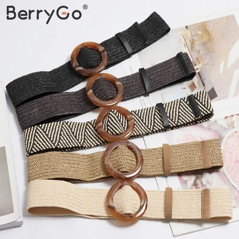 Женский широкий пояс с соломенной пряжкой BerryGo повседневный плетеный ремень