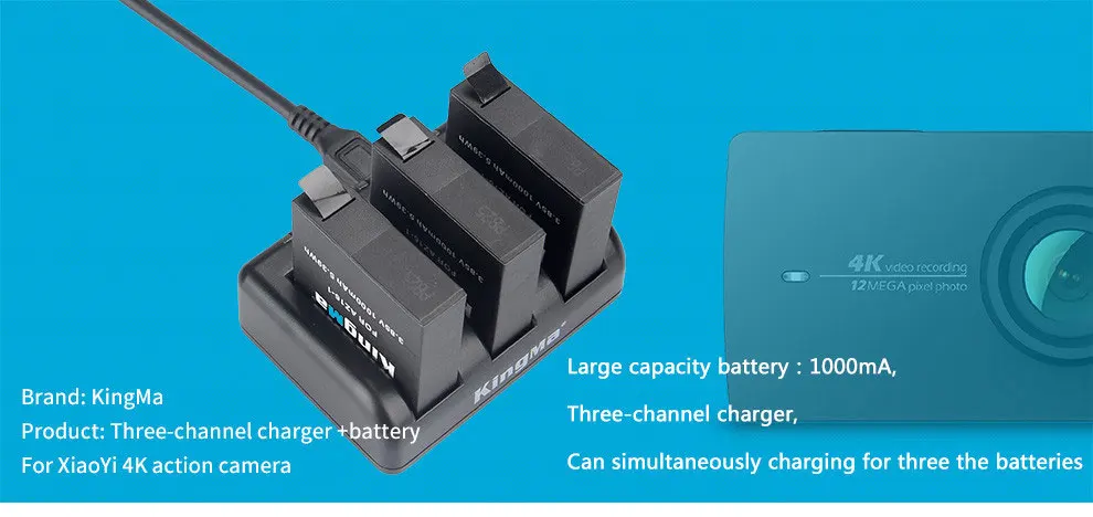 KingMa для Xiaomi YI 2 II 4K 1000mAh перезаряжаемая батарея(2-Pack) и двойное зарядное устройство USB для Xiaomi YI 4K Plus Action camera II 2
