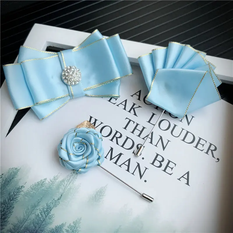 Handmade Bow Tie Set 3 шт., мужские галстуки-бабочки унисекс, стразы, брошь, набор носовых платков, Свадебный костюм, бизнес, Рождественский галстук, галстук, карманный квадратный галстук-бабочка - Цвет: Handmade Bow Tie Set