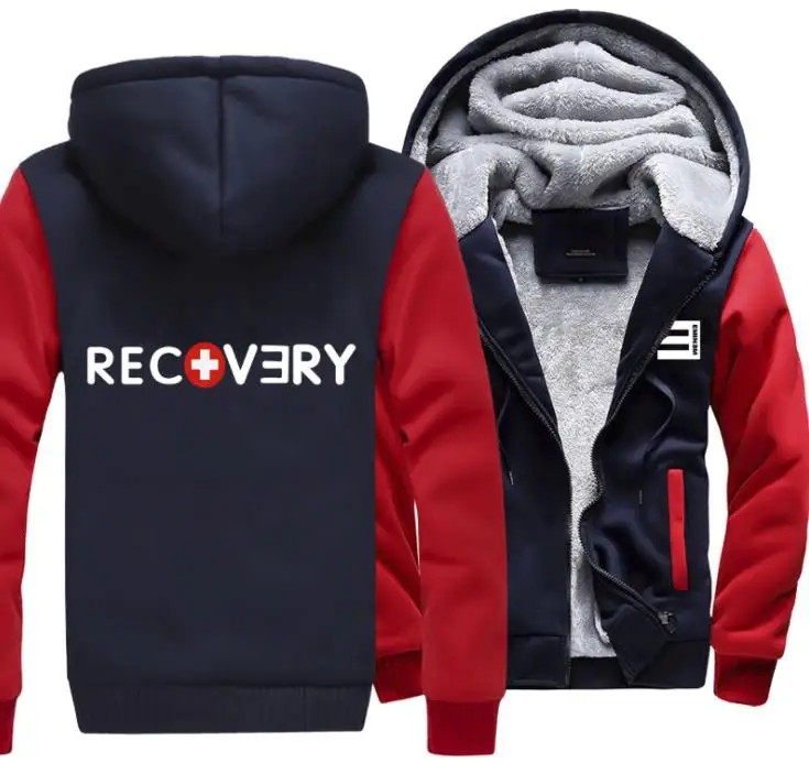 Для мужчин и женщин Зимняя Толстая Толстовка Eminem ВОССТАНОВЛЕНИЕ хип хоп Толстовка американский размер куртки на молнии супер теплый