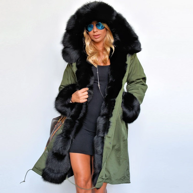 Женская зимняя шуба из натурального меха лисы женская теплая с большим меховым