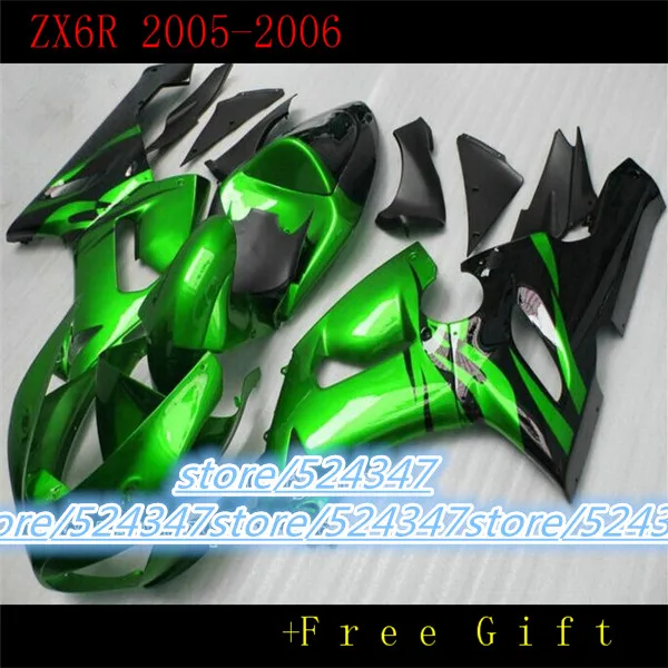 Комплект обтекателей для мотоцикла KAWASAKI Ninja ZX6R 05 06 636 2005 2006 зеленый глянцевый