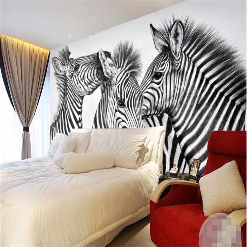 beibehang custom photo wall papers home decor Black white zebra Arts friendly kiss papel de parede 3d large wallpaper mural