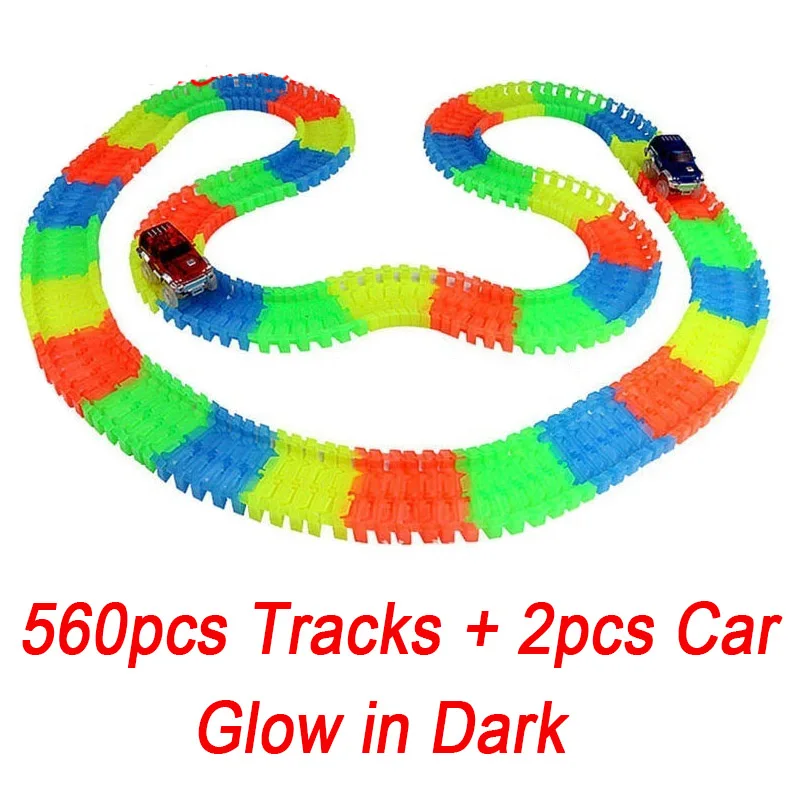 

560pcs Track+2 Cars glow racing Glowing Race Track Bend Flex Electronic Rail Glow Race Car Toy Roller Coaster toy for kids gift