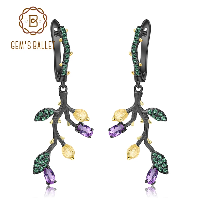 Женские серьги-подвески GEM'S BALLET 1.00Ct натуральный аметист ювелирное изделие из