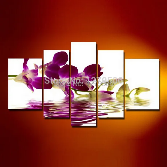 

5 Pcs/set 100% Hand-painted Flower On The Water Art Decoration Oil Painting On Canvas Wall Pictures Home Decor For Living Room