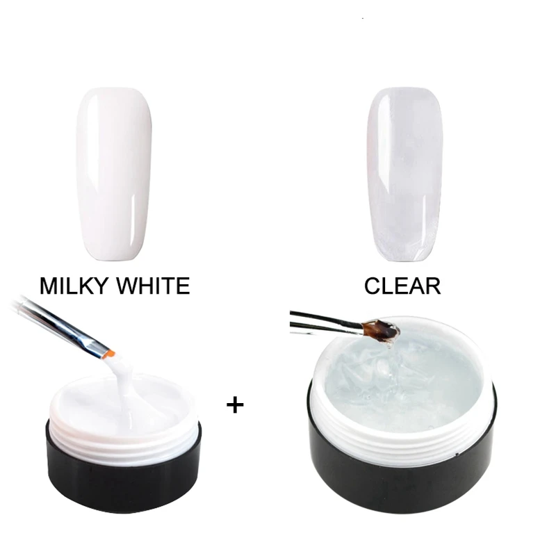 1 Clear 1 White MIZHSE, УФ-гель, полигель для наращивания ногтей, кристально-желе, полигель для ногтей, УФ-гель, светодиодный, твердый гель, акриловый, строительный, Слип-раствор, наборы - Цвет: 1 Clear 1 White