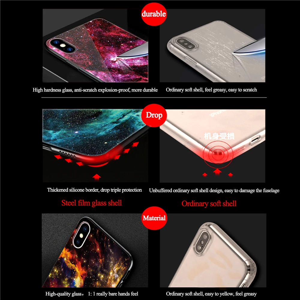 Case For iPhone 7 Phone Shell Protective Tempered Glass Back +Soft TPU inner Cover for Anti-shock Bag iPhone7 Coque |