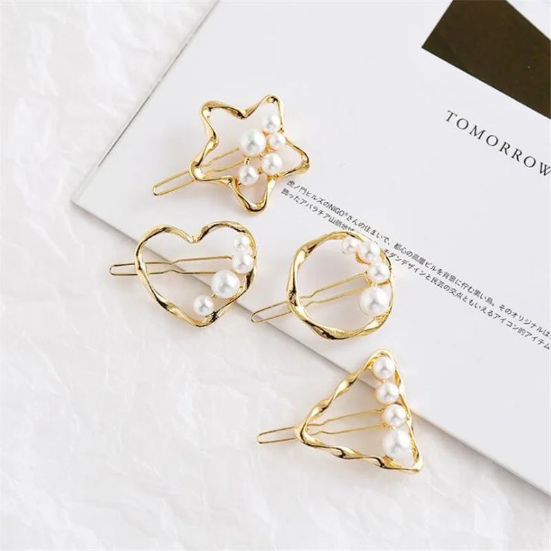 

New Arrival Fashion Female Women Chic Pearls Korean Style Hair Accessories Star Heart Hollow-out Elegant Hair Clips Hairpins
