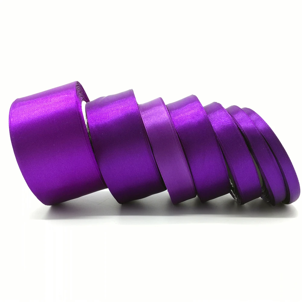 Purple 6 мм-50 мм(1 рулон 25 ярдов) Шелковая атласная лента для свадебной вечеринки Рождественское украшение пригласительная открытка Подарочная Упаковка - Цвет: Purple
