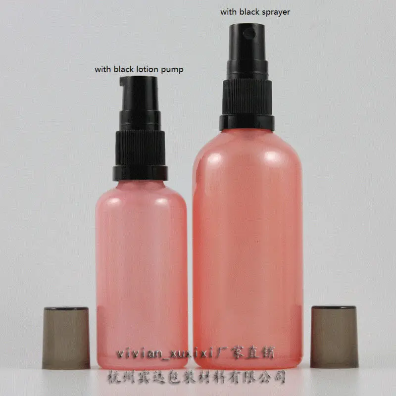 100 мл розовый Стекло Путешествия многоразового флакон духов с черной пластиковой