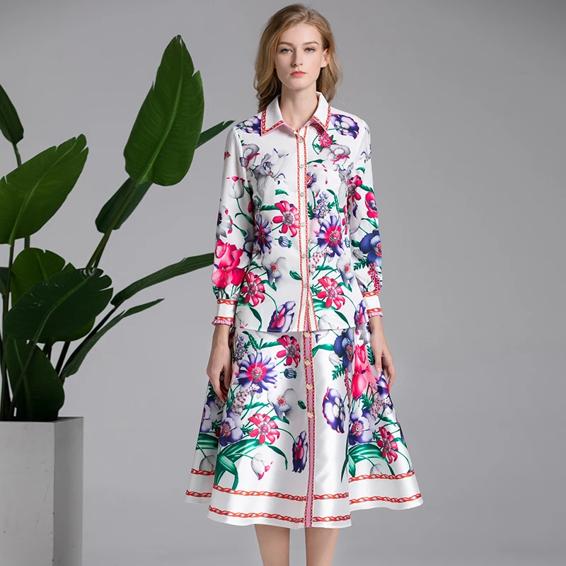 2019 весенние модные женские комплекты с цветочным принтом из 2 предметов