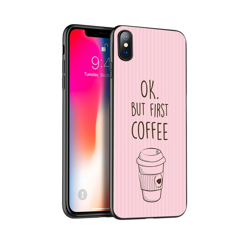 Черный чехол из ТПУ для iphone 5 5s SE 2020 6 6s 7 8 plus X 10 XR XS 11 pro MAX силиконовый время кофе |