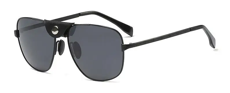 C1 matte black gray Высококачественные Мужские поляризационные солнцезащитные очки, модные брендовые дизайнерские солнцезащитные очки из кожи, мужские Квадратные Солнцезащитные очки для вождения автомобиля UV400 - Цвет линз: C1 matte black gray