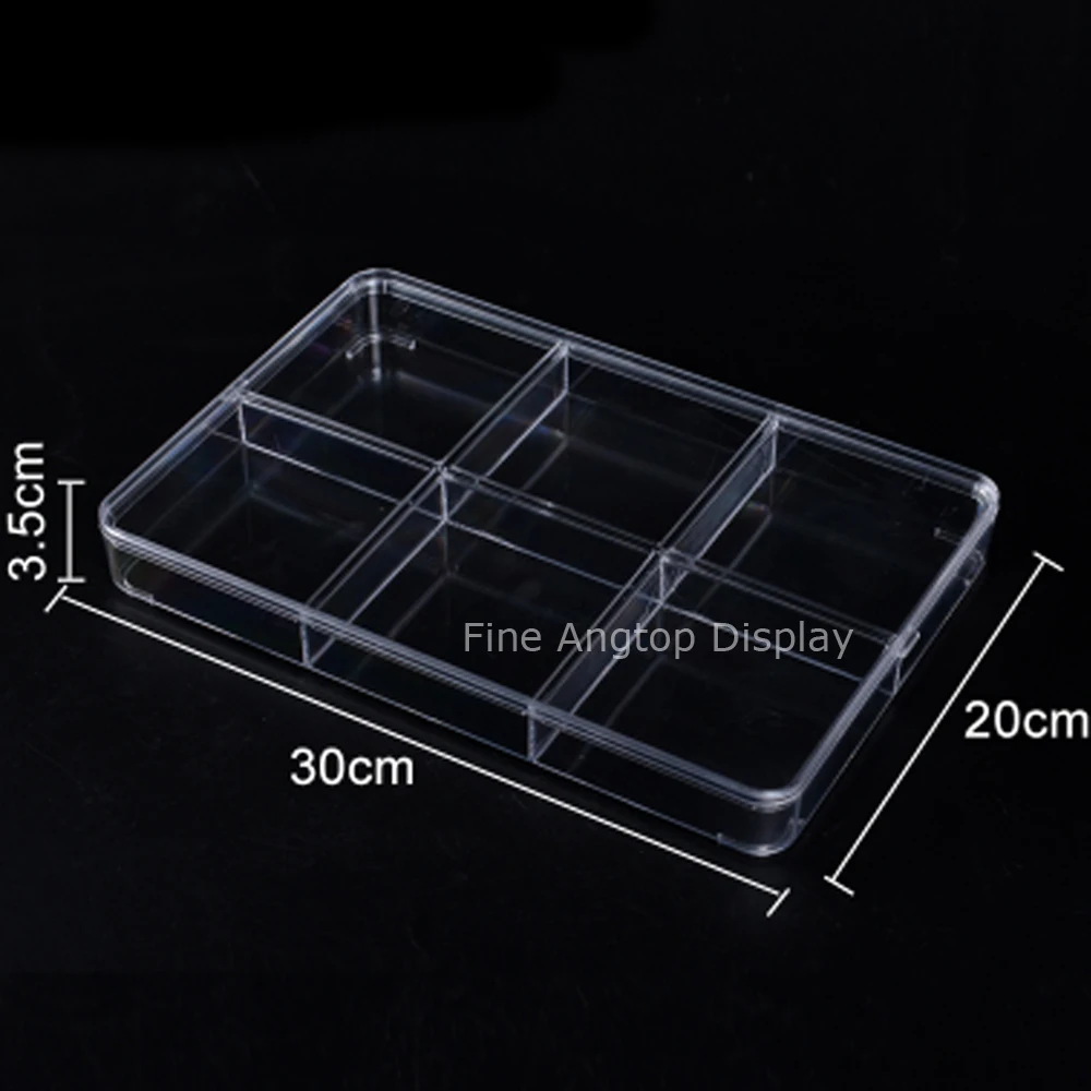 Plastic Clear Box Storage Container with 6 Compartments For Jewelry Nail Art Tips Beads Accessory