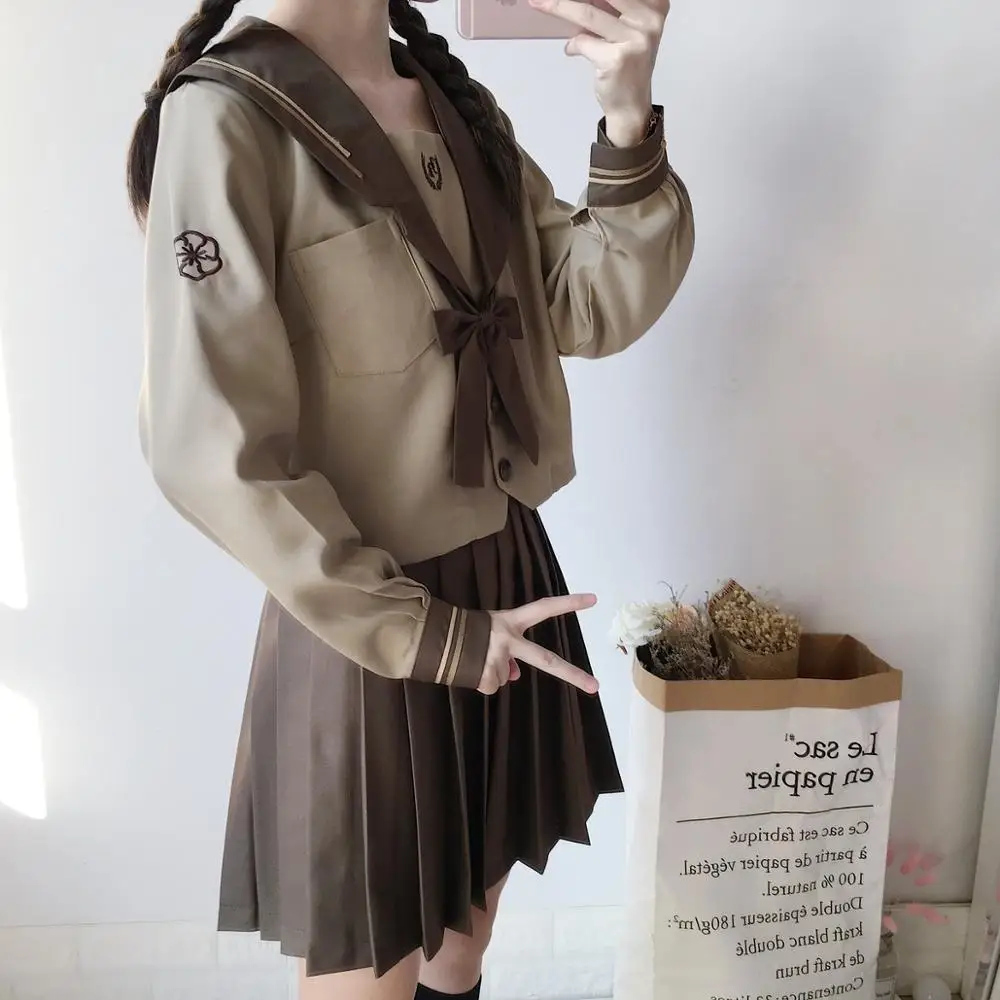 Японская Униформа морской моряк костюм для женщин Кансай студентов с длинным