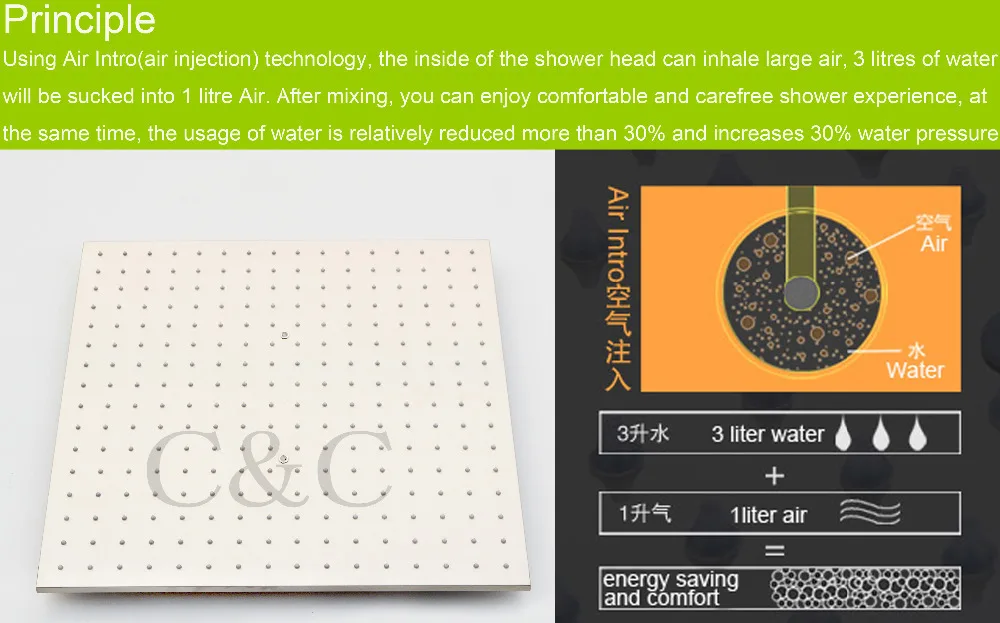 20 дюймовый Потолочный Воздушный Душ с водосберегающей насадкой 6 шт. массажный