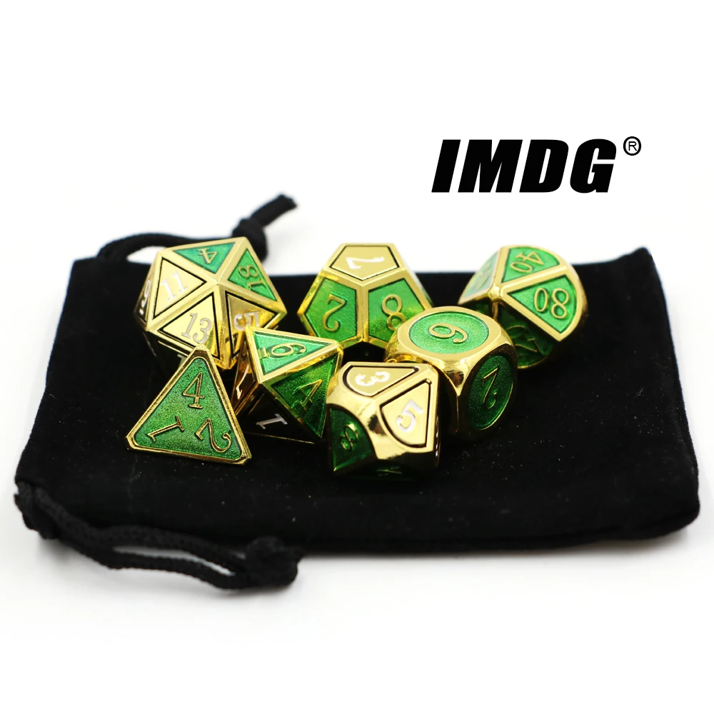 

IMDG 7 шт./компл., креативная игра в ролевую игру, кости, многогранник, металлические кости, двухцветная эмаль, изумрудное золото, цифровые игро...