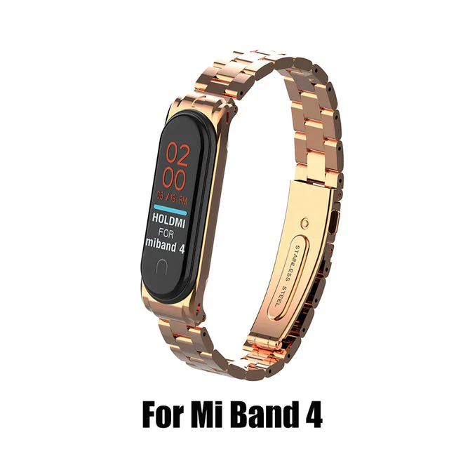 Mi 4 rosegold metal Браслет из нержавеющей стали для mi Band Xiao mi 2, смарт-кожаный ремешок для наручных часов, ремешок для Xiaomi mi, 3 браслета, аксессуары - Цвет: Mi 4 rosegold metal