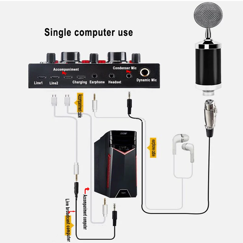 V8 звуковая карта аудио интерфейс внешний USB Live широковещательный микрофон Звуковая карта для компьютера PC мобильных телефонов Пение Запись