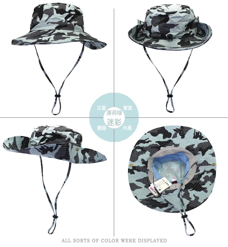 Камуфляж большой козырек Topi Открытый солнце рыбаловедские снасти шляпы для джунглей кепки УФ Защита походная шляпа