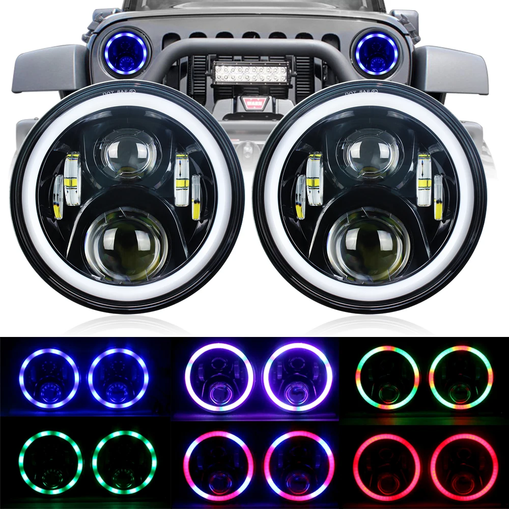 Новый RGB Halo Кольцо Круглый DRL 7 дюймов светодиодные фары Ангельские глазки