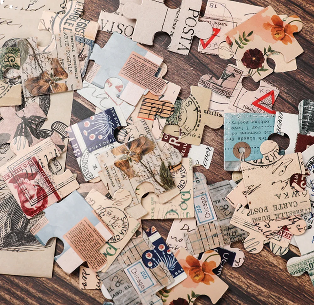 46Pcs Creative Vintage Poster Map Puzzle Travel Paper Sticker Decorative Stationery Stickers Scrapbooking DIY Diary Album Lable |