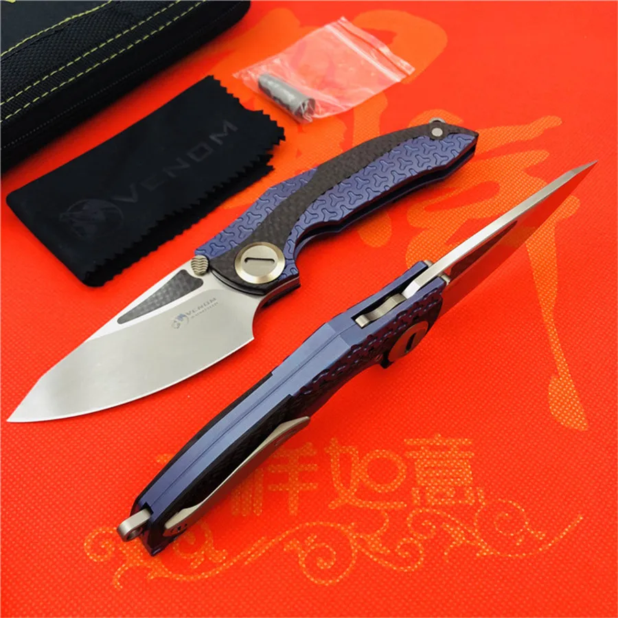 Складной нож VENOM BONE DOCTOR M390 Titanium CF Flipper уличный Карманный кухонный для кемпинга
