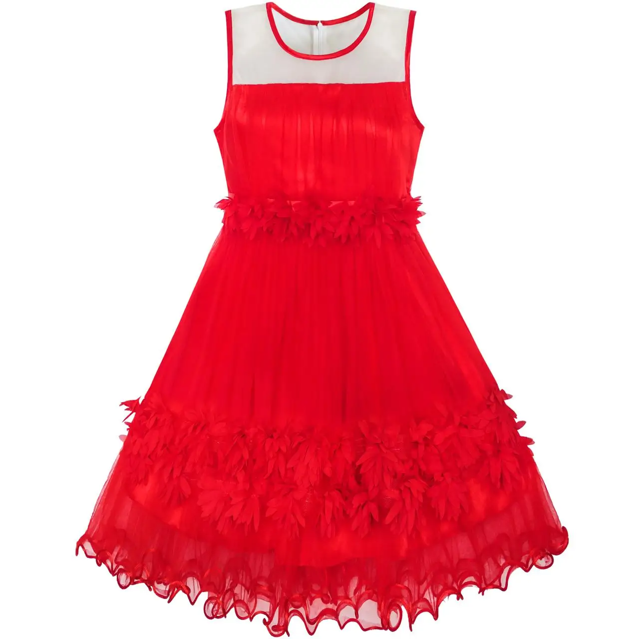 

Girls Dress Red Dimensional Flower Birthday Wedding Dress 2020 Summer Princess Party Dresses Clothes Size 6-12 Carnival Vestidos