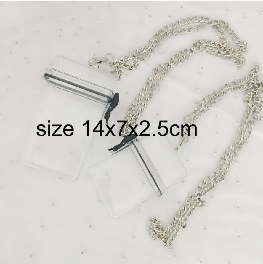 14x7x2.5cm Ins пластиковый прозрачный чехол для сигарет с металлической цепочкой 120 см в стиле панк, хип-хоп, жесткий корпус, водонепроницаемый чехол для мобильного телефона, сумка для хранения - Цвет: 14x7x2.5cm