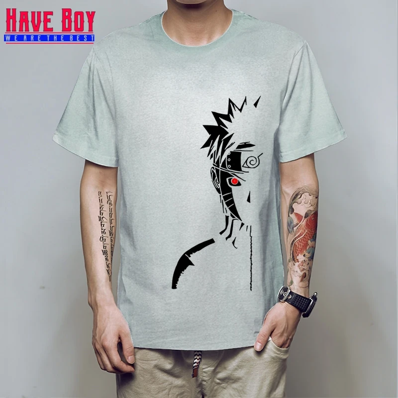 gray black HAVE BOY Мужская модная футболка брендовые летние футболки Наруто Shippuden Red Sun аниме полосатая мужская футболка хлопок топ тройники HB196 - Цвет: gray black