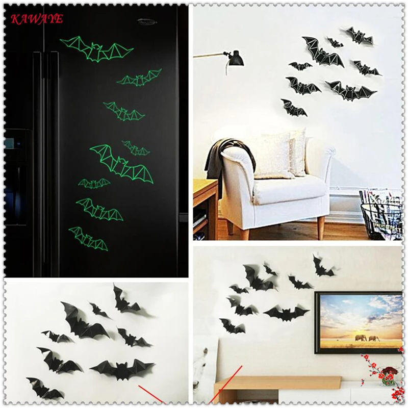 1 компл. световой 3D летучая мышь стены Стикеры s флуоресцентный светящиеся Крытый