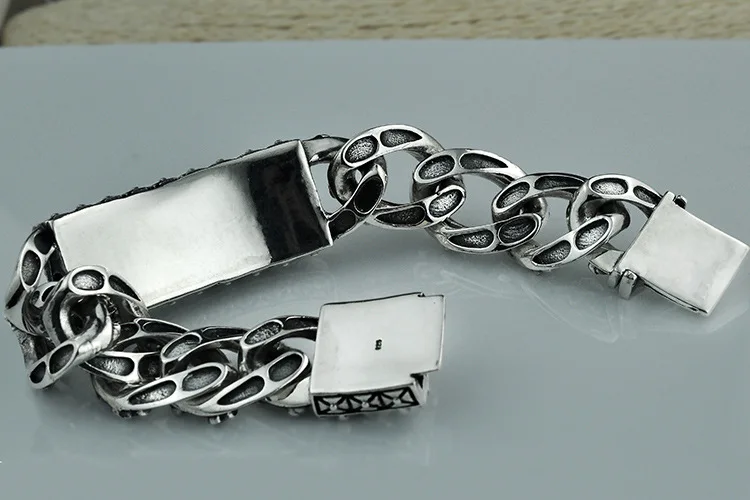 Тяжелый тайский серебряный мужской браслет 925 Череп из стерлингового серебра