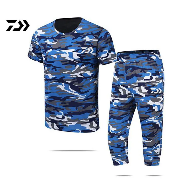 

2018 Summer DAIWA Dawa fishing clothing sunscreen breathable quick-drying Top+pants camouflage shorts set 3XL Free gift