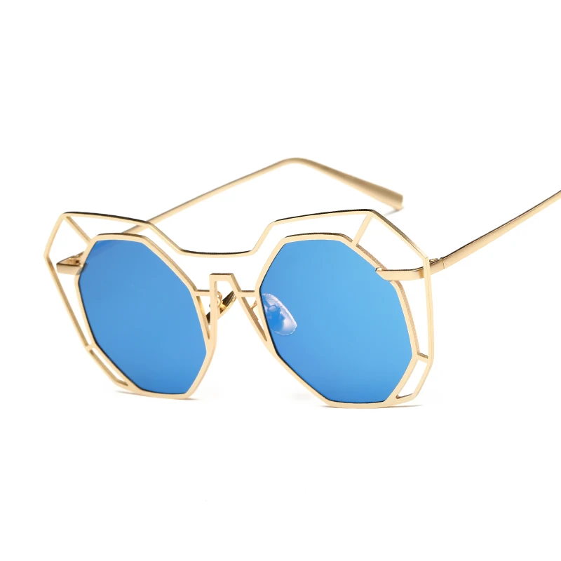 

Sunglasses Women Hexagon Hollow Brand Designer Fashion Alloy Frame Mirror Lens Female Oversize UV400 Eyewear For Female