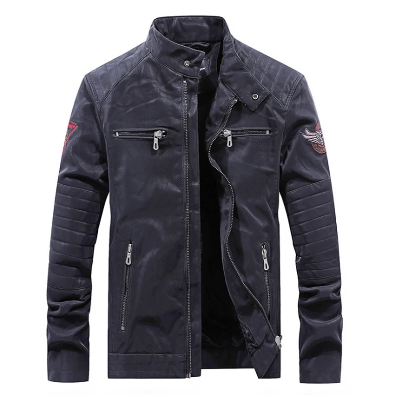 

2019 New Embroidery Motorcycle Jackets Men Faux Leather Jacket Fashion Luxury Leather Suede Jacket Male Zipper Coat