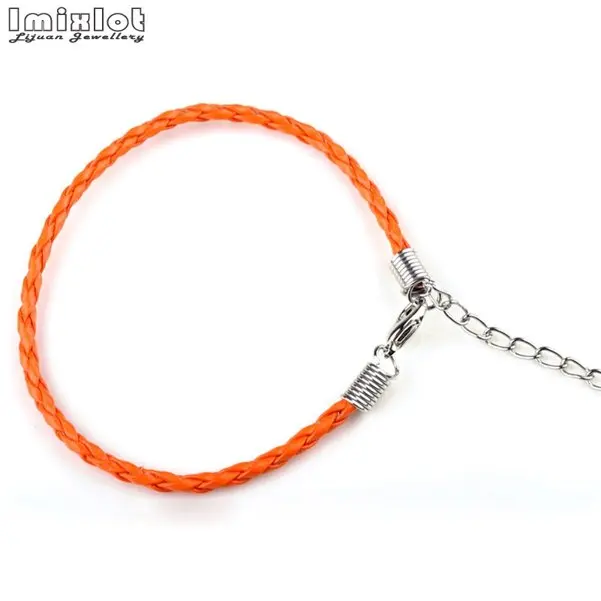 Orange 10 шт./лот 7,5 дюймов браслеты и браслеты PU браслет карамельный цвет PU вязаный браслет, кожаный шнур браслет - Окраска металла: Orange